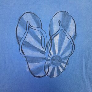 Life Is Good Womens Shirt Large‎ Blue Sandals Flip-Flops Sunshine Beach T-Shirt